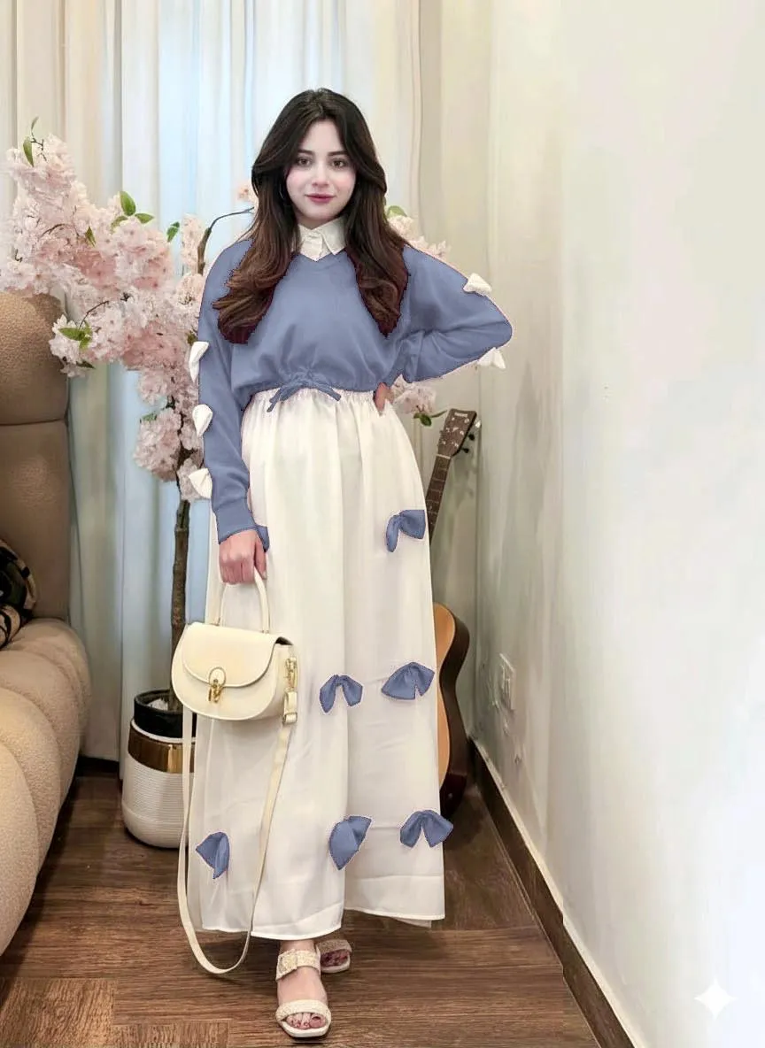 2 Pcs Women's Stitched Georgette Calligraphy Maxi and Jacket - Image 5