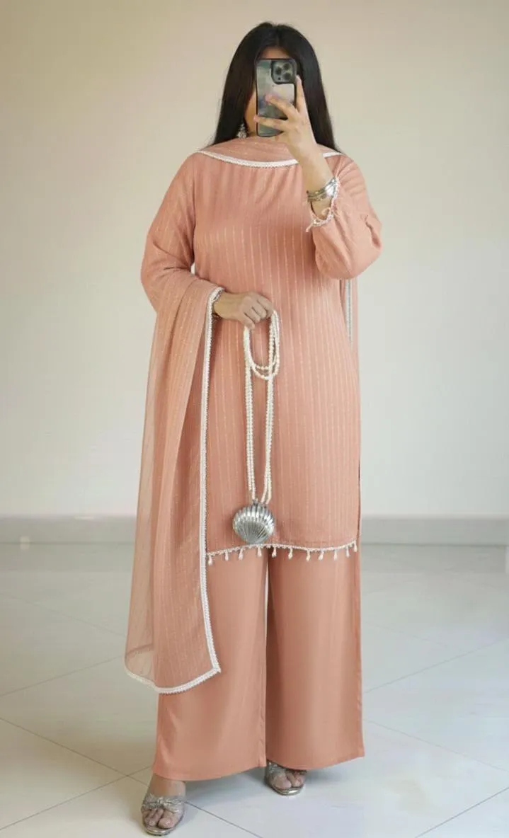 3 Pcs Women's Stitched Shamoz Silk Patch Work Suit - Image 3