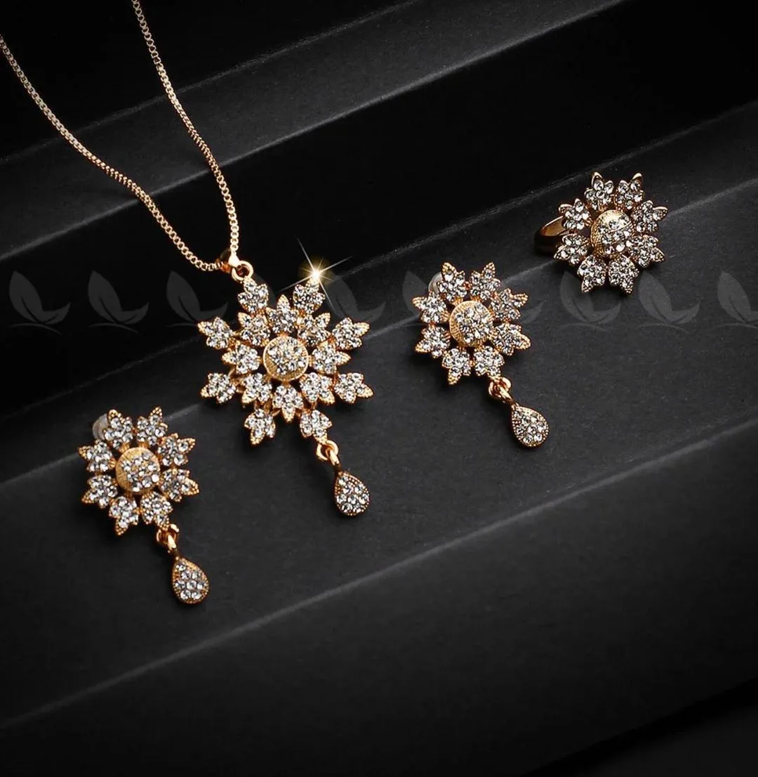 New Elegant Flower Design Zarcoon Locket set With Ring And Bracelet For Girls And Women's - Image 2