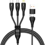3 in 2 Fast Charger Cable 3.1A 65W Type-C, Micro USB, iPhone Durable Braided Wire Lightning Micro Type C