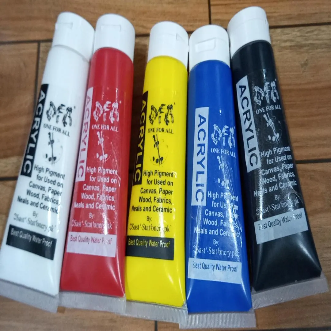 Pack of 5 Primary Color - Red, Blue, Yellow, White & Black Acrylic Paint Tubes 75ml - Big Size Tube Best for Artist, Student & Painter Art# M247-Acry-Pkt of 5 R,BY,W&B-0005 - Image 2