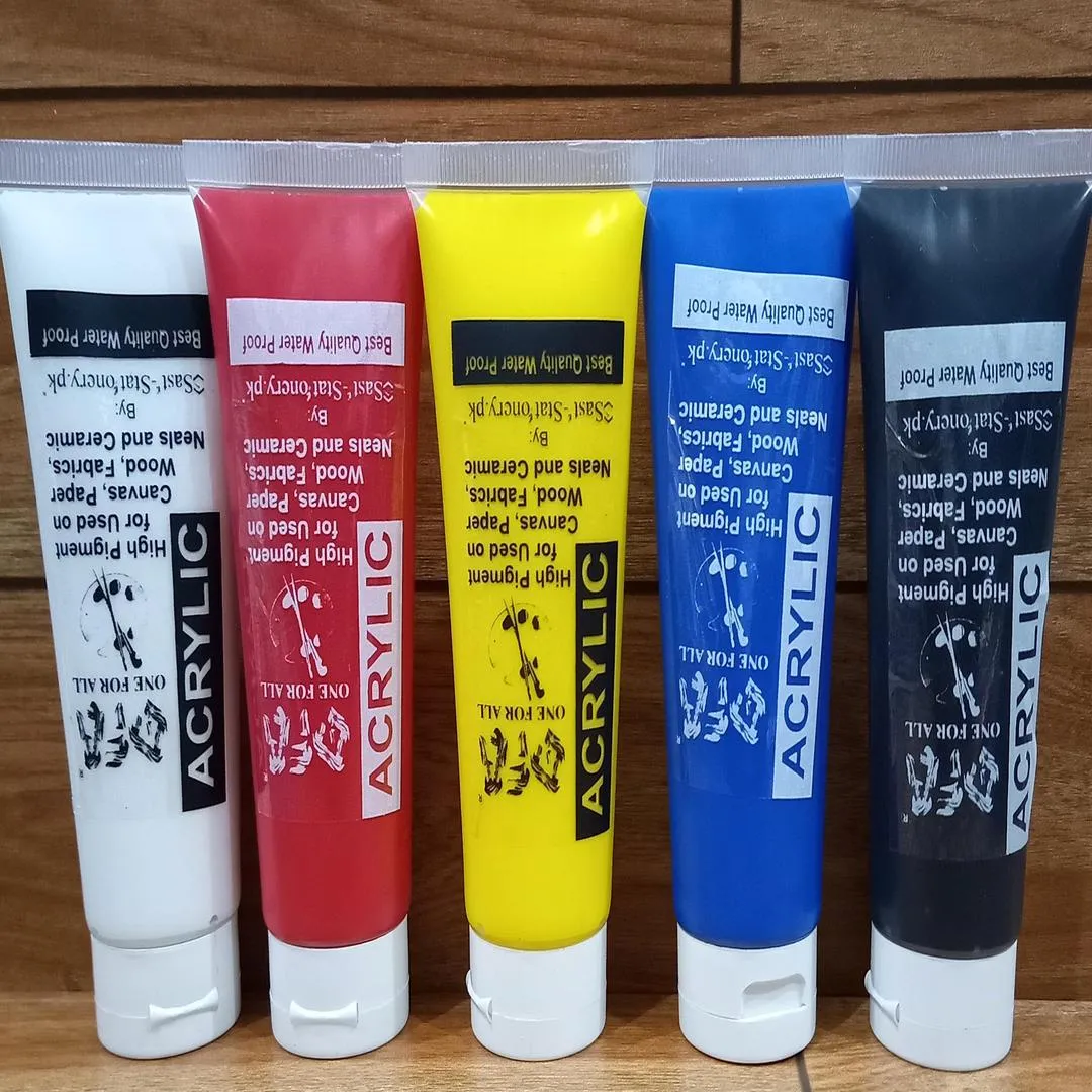 Pack of 5 Primary Color - Red, Blue, Yellow, White & Black Acrylic Paint Tubes 75ml - Big Size Tube Best for Artist, Student & Painter Art# M247-Acry-Pkt of 5 R,BY,W&B-0005 - Image 3