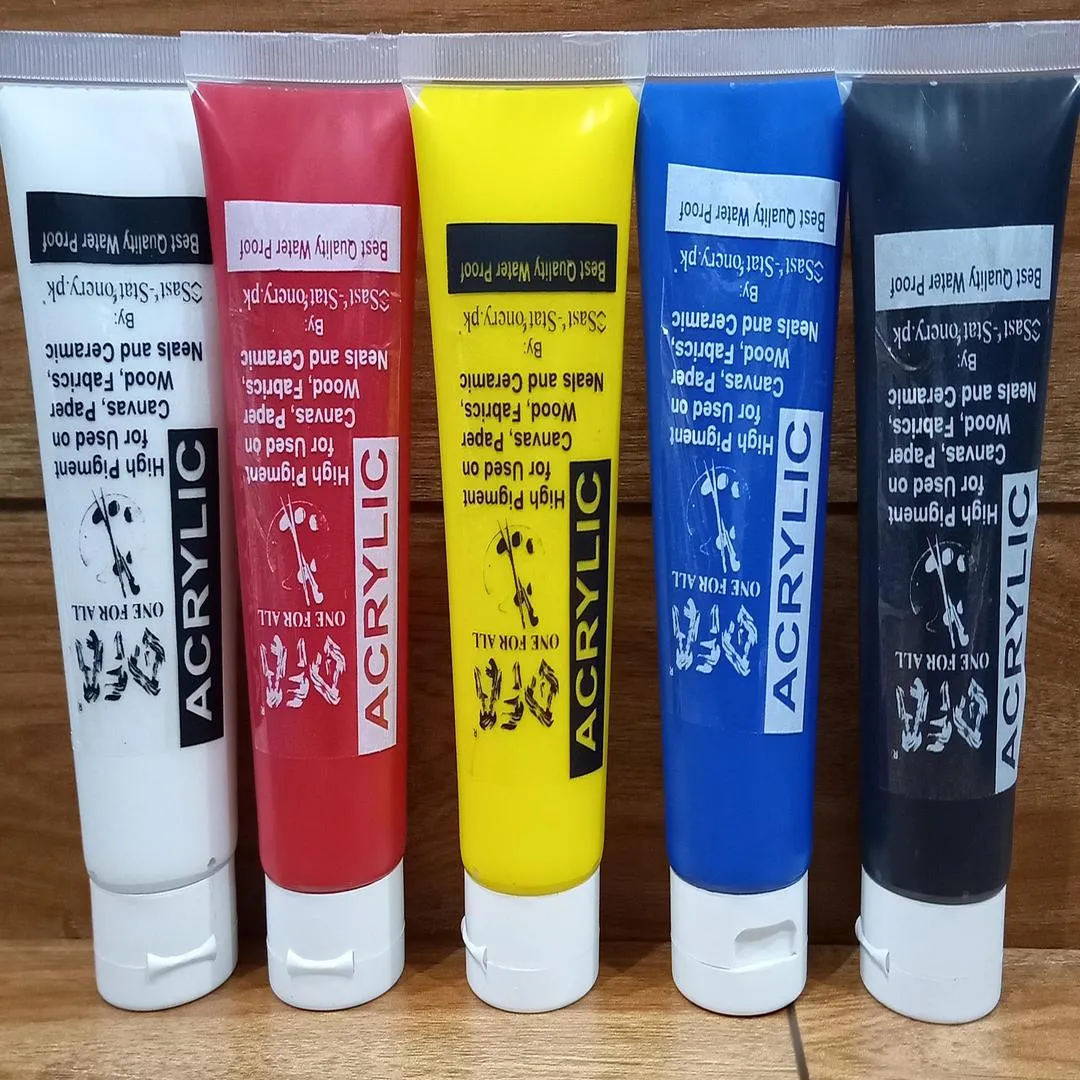 Pack of 5 Primary Color - Red, Blue, Yellow, White & Black Acrylic Paint Tubes 75ml - Big Size Tube Best for Artist, Student & Painter Art# M247-Acry-Pkt of 5 R,BY,W&B-0005 - Image 4