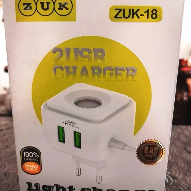 Universal Mobile Charger with Fixed 1M Micro USB Cable + Dual USB Ports