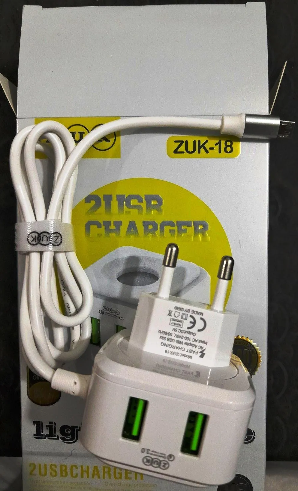 Universal Mobile Charger with Fixed 1M Micro USB Cable + Dual USB Ports - Image 3