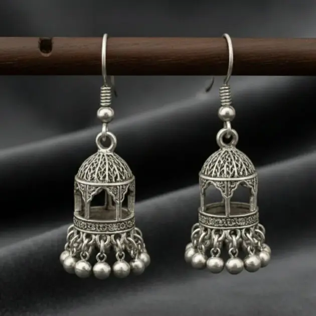 Silver traditional Jhumkas Model Wear KHE-903