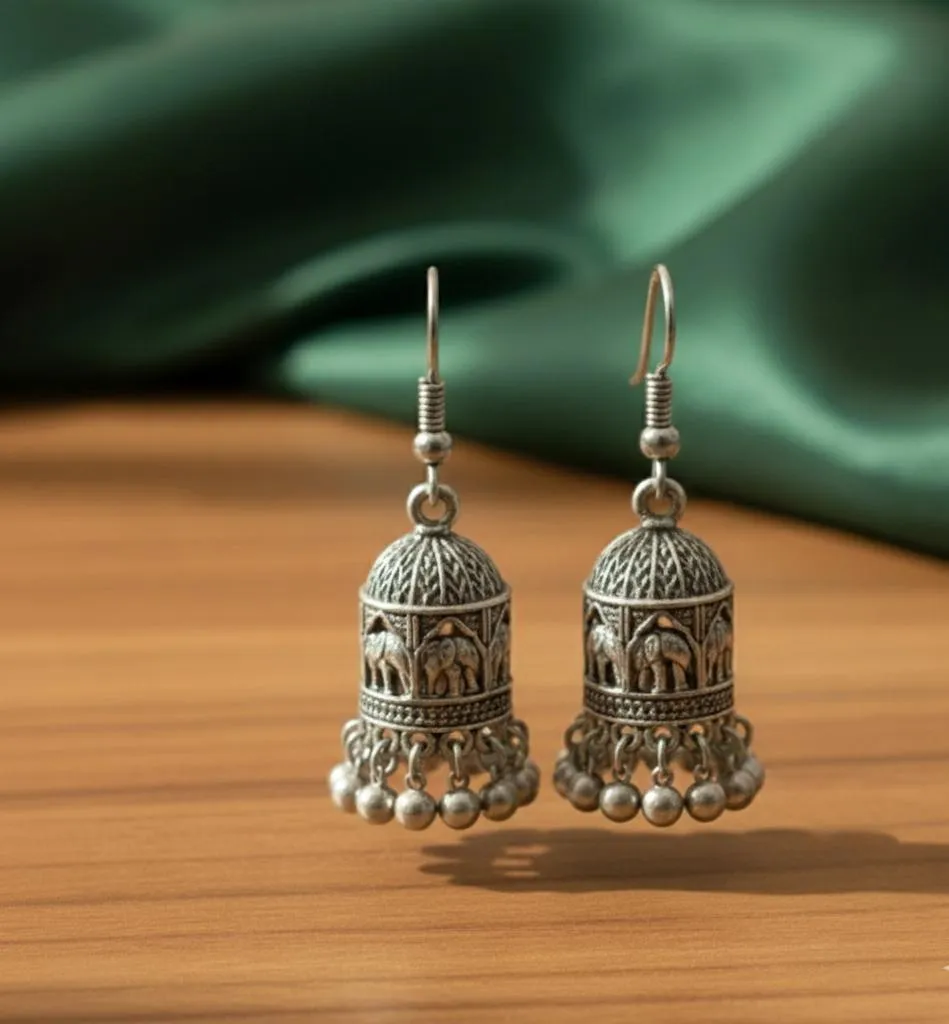 Silver traditional Jhumkas Model Wear KHE-903 - Image 2
