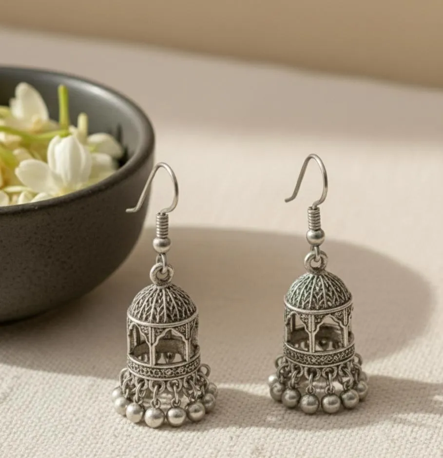 Silver traditional Jhumkas Model Wear KHE-903 - Image 3