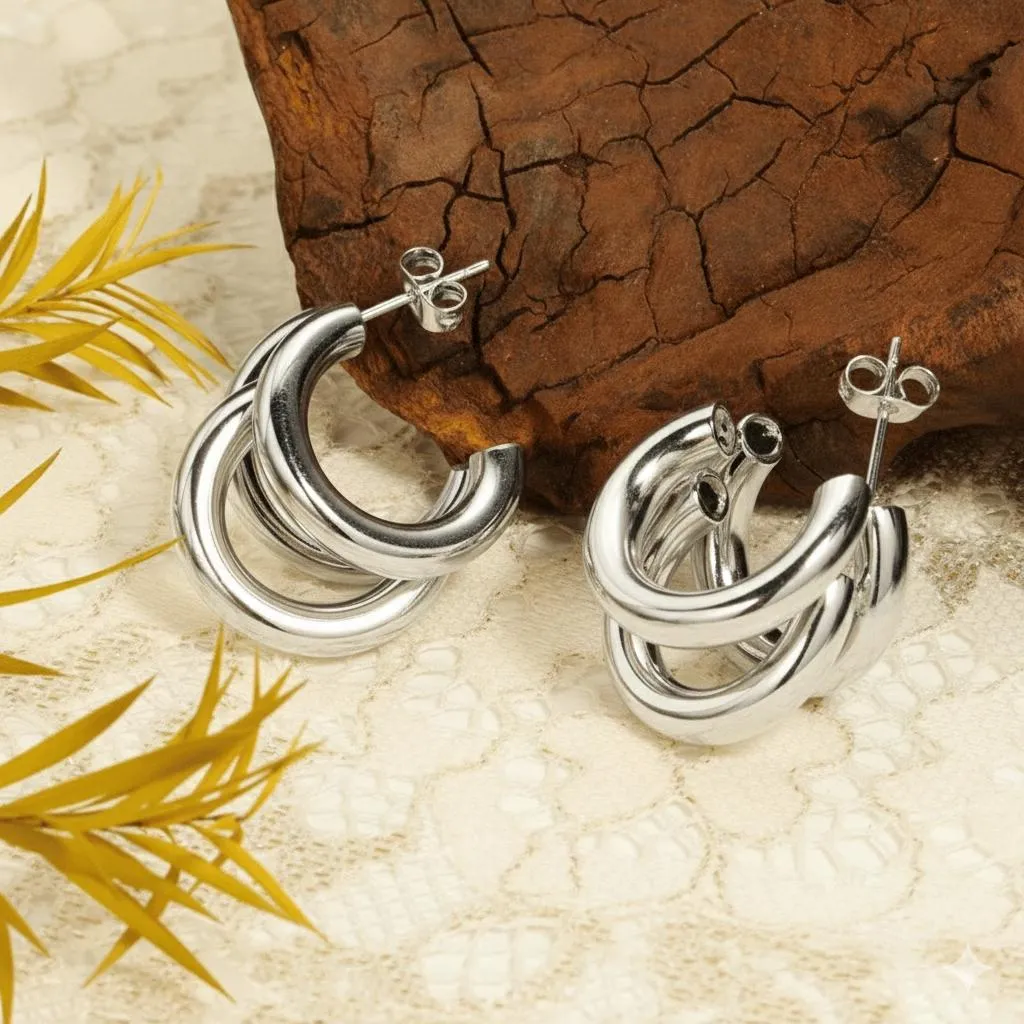 Elegant Three layers Korean Hoop Earrings KGE-906 - Image 2