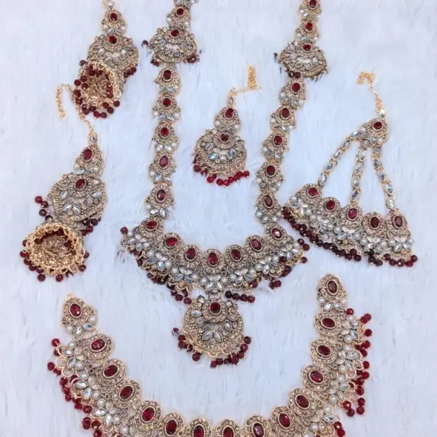 Exquisite Maroon Bridal Set