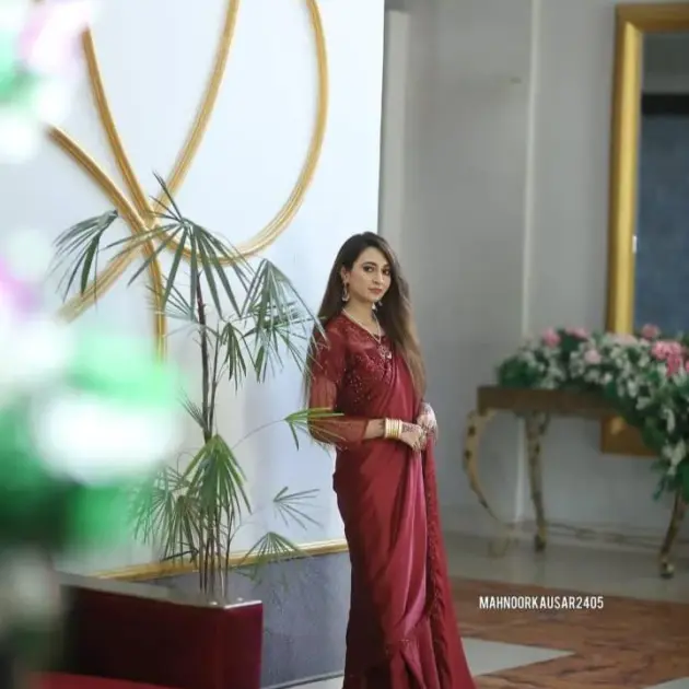 2 Pcs Women’s Shamoz Silk Sequins Embroidered Stitched Saree