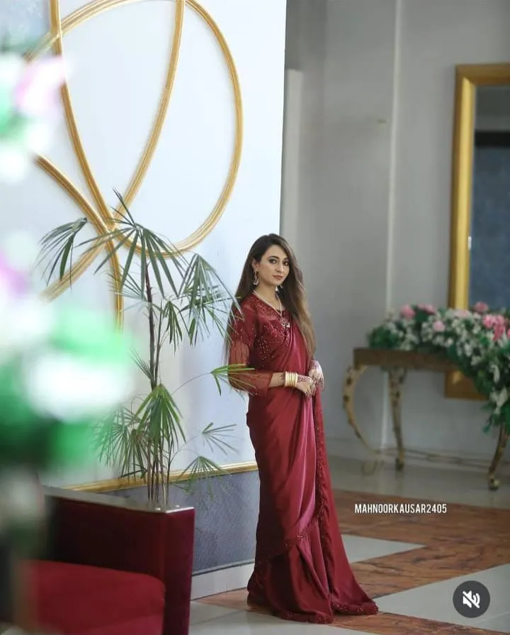 2 Pcs Women’s Shamoz Silk Sequins Embroidered Stitched Saree