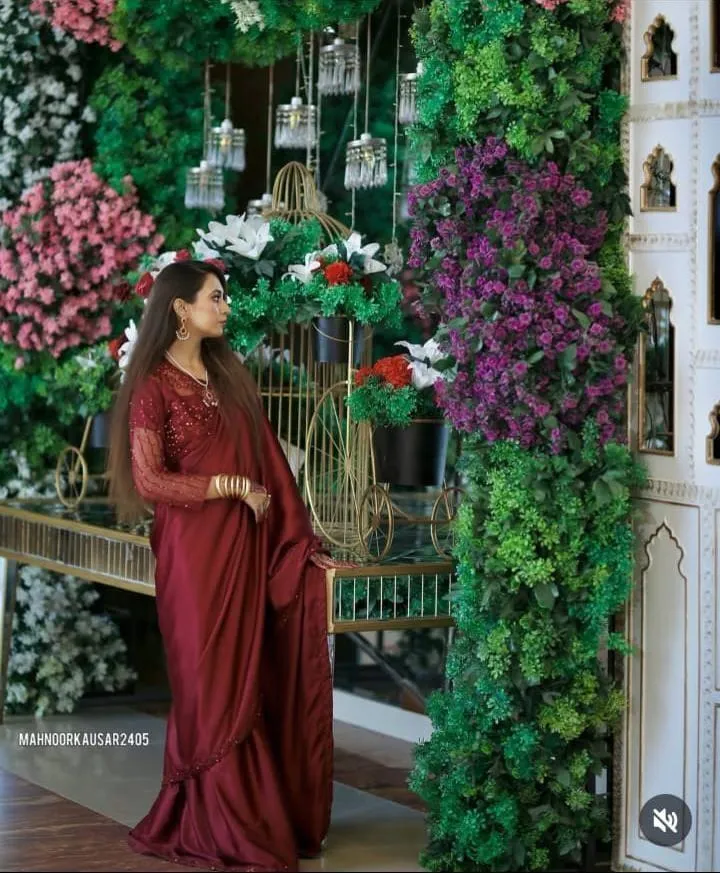 2 Pcs Women’s Shamoz Silk Sequins Embroidered Stitched Saree - Image 4