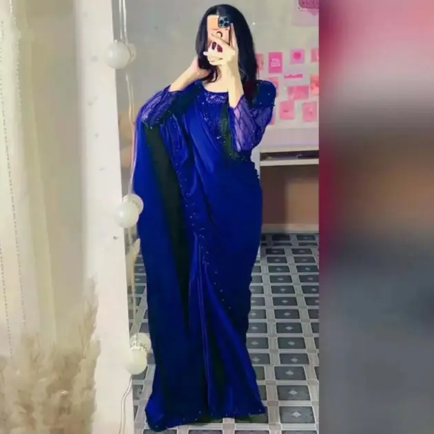 2 Pcs Women’s Shamoz Silk Sequins Embroidered Stitched Saree