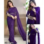 2 Pcs Women’s Chiffon Sequins Embroidered Stitched Saree