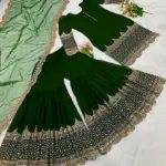 3 Pcs Women’s Stitched Shamoz Silk Sequins Embroidered Gharara Shirt