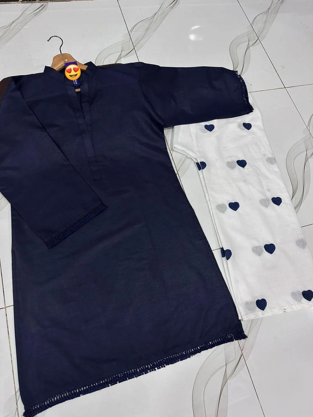 2 Pcs Women's Stitched Cotton Embroidered Shirt And Trouser - Image 3