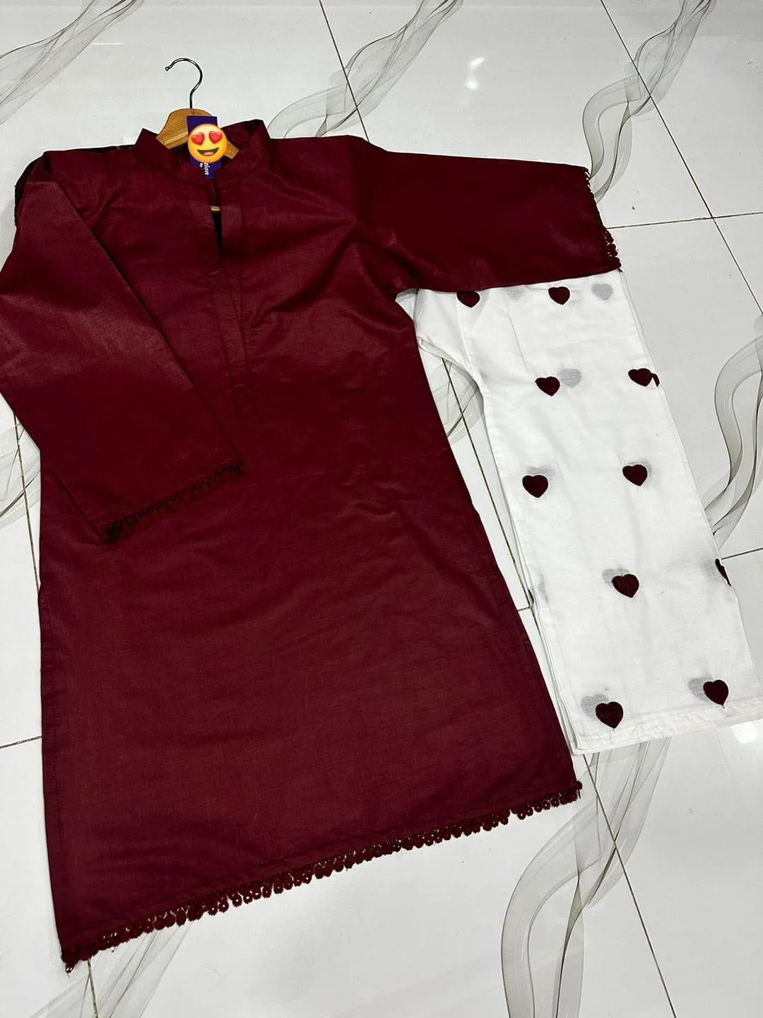 2 Pcs Women's Stitched Cotton Embroidered Shirt And Trouser - Image 2