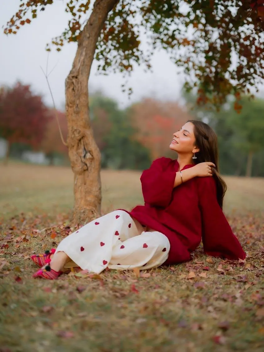 2 Pcs Women's Stitched Cotton Embroidered Shirt And Trouser - Image 3