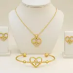 Heartbeat Design Gold Plated Necklace And Bracelet Set
