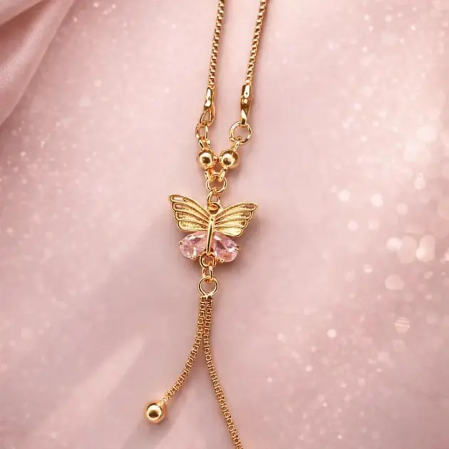 Butterfly Hanging Crystal Necklace