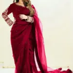 3 Pcs Women’s Chiffon Embroidered Stitched Saree