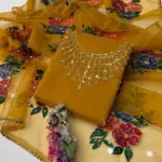 3 Pcs Women’s Unstitched Organza Hand Work Suit 100 in stock
