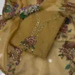 3 Pcs Women’s Unstitched Organza Hand Work Suit