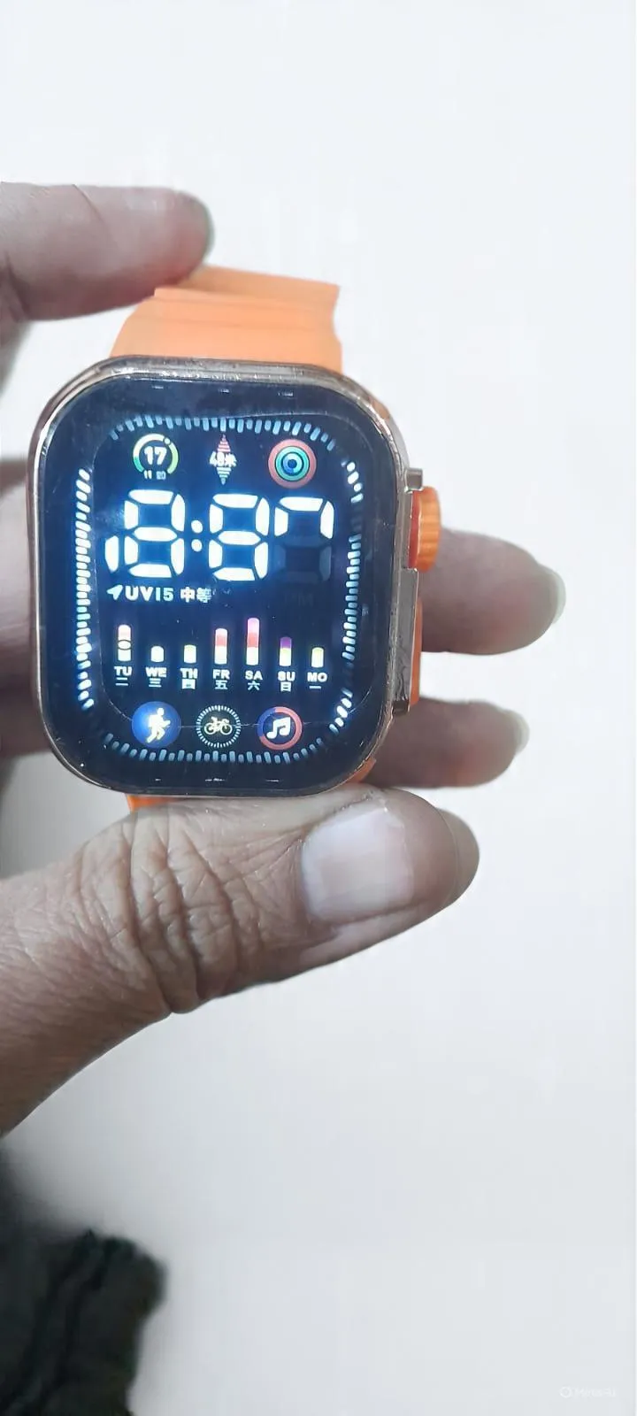 Men's Rectangle Digital Display Watch with Textured Strap - 1 Pc in Black & Orange