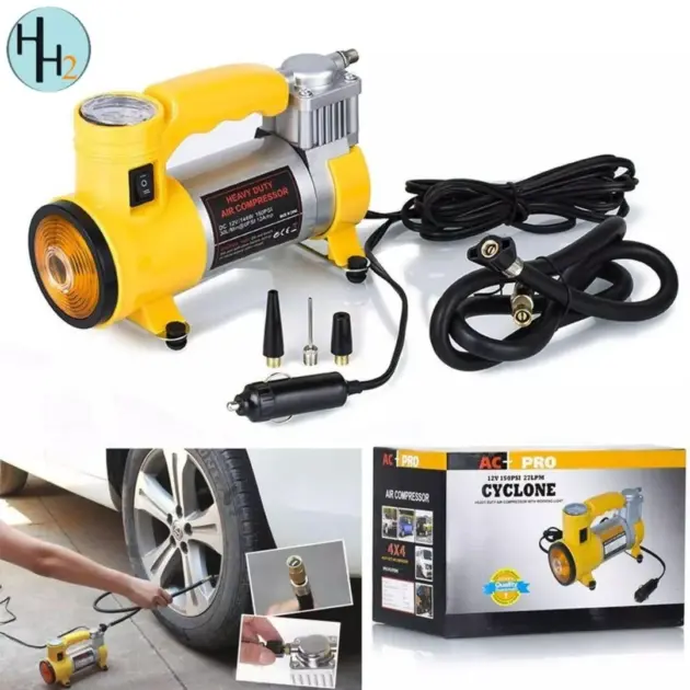 12V 150PSI 35LPM Cyclone Heavy Duty Air Compressor with Working Light Inflatables Portable Pump Motorbike, Cars, Bicycle, Football, Truck, Motorcycle, Inflatable Boat