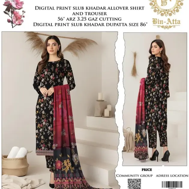 3 Pcs Women's Unstitched Printed Suit