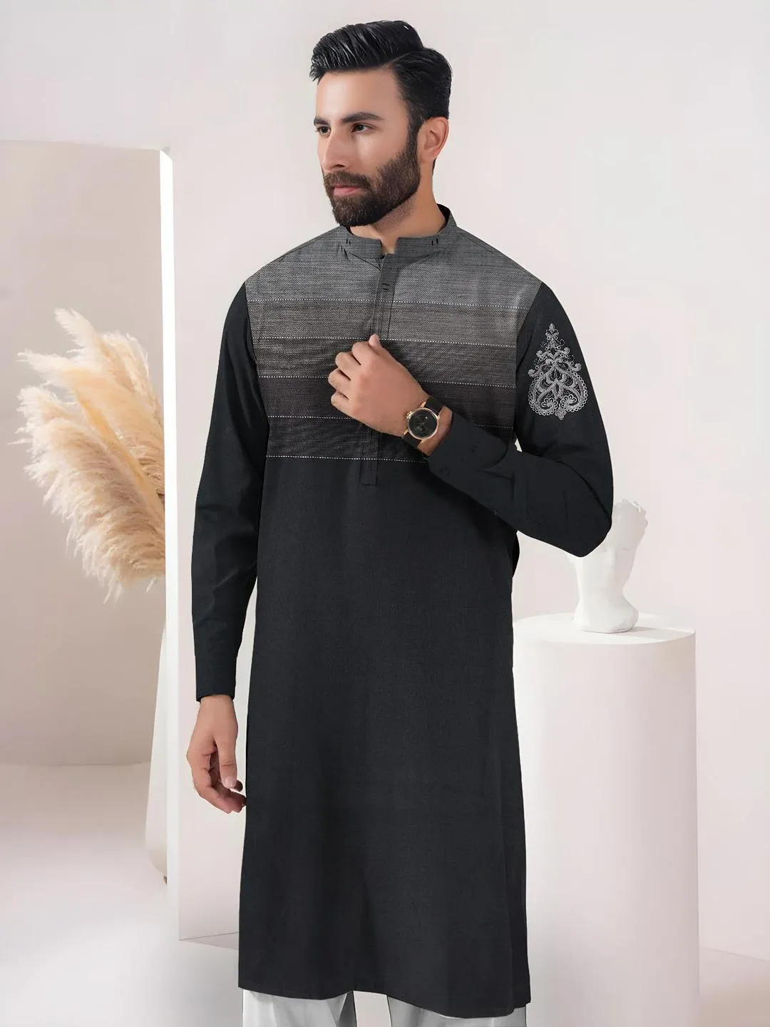 Men’s Unstitched Cotton Embroidered Suit