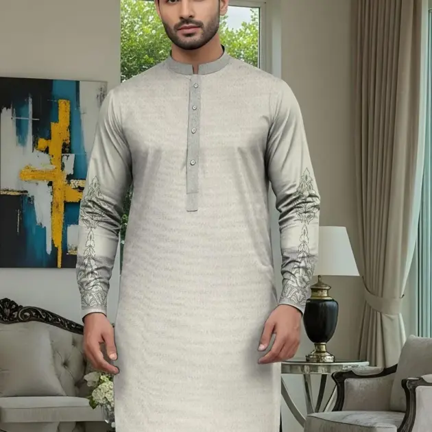 Men’s Unstitched Paper Cotton Embroidered Suit