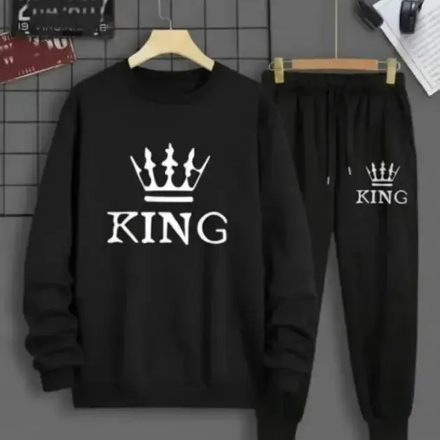 2 Pcs Men's Fleece Printed Sweatshirt Track Suit