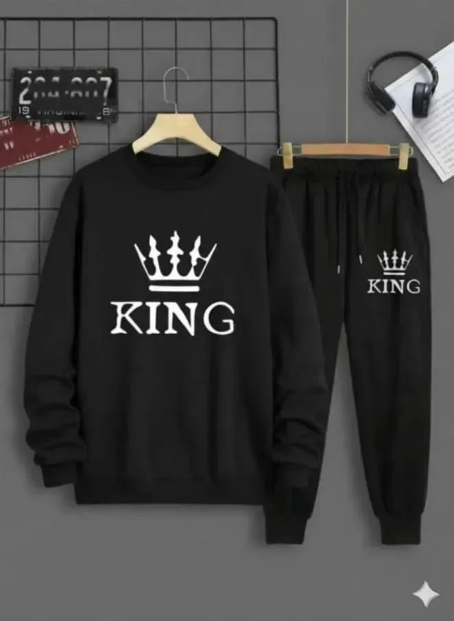 2 Pcs Men's Fleece Printed Sweatshirt Track Suit