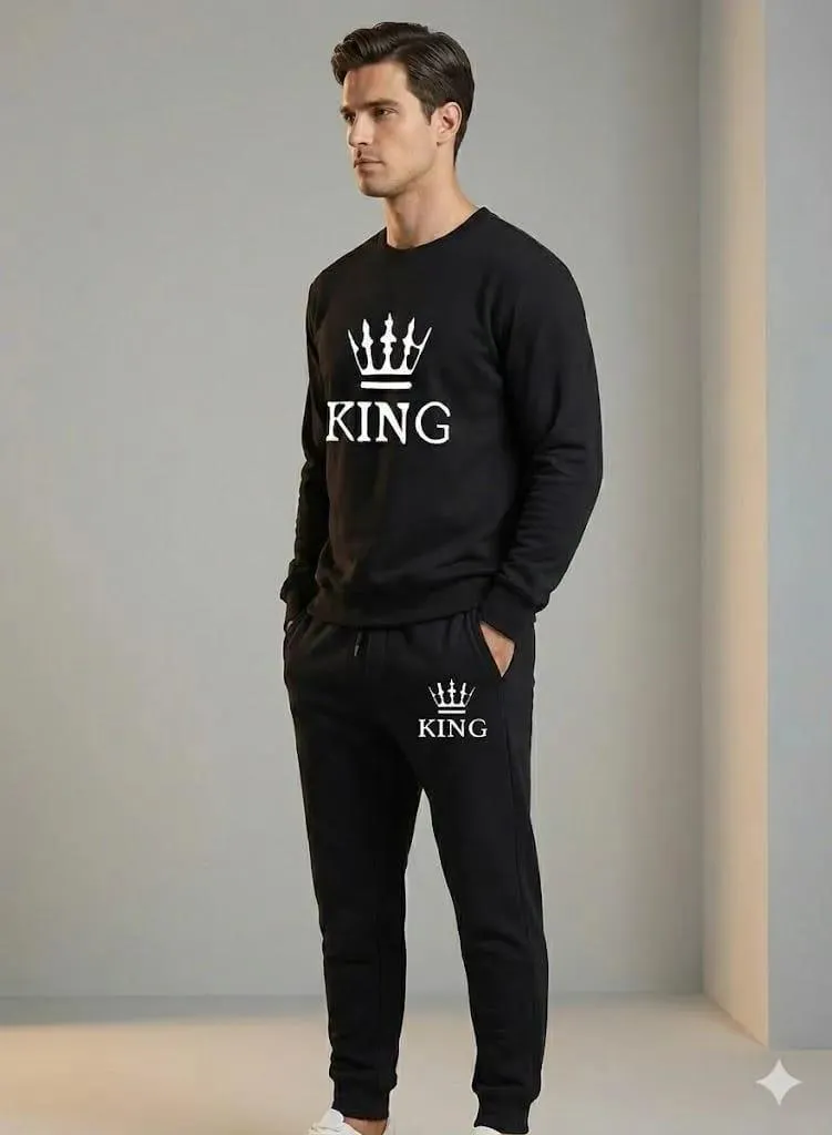 2 Pcs Men's Fleece Printed Sweatshirt Track Suit - Image 2