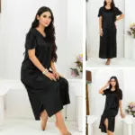 1 Pc Women's Stitched Silk Plain Night Suit / Nighty For Women
