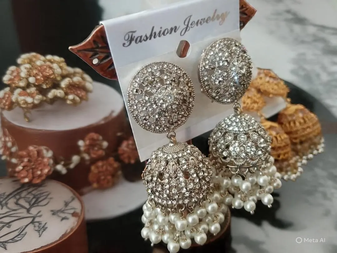 2 Layered Antique Plated Artificial Stones Jhumka