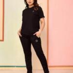 Trendy Printed Tracksuit - 2 Pcs Set in Black