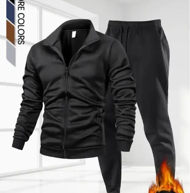 2 Pcs Men's Fleece Plain Zipper Track Suit