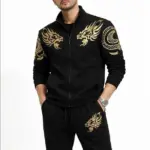 2 Pcs Men's Fleece Printed Zipper Track Suit