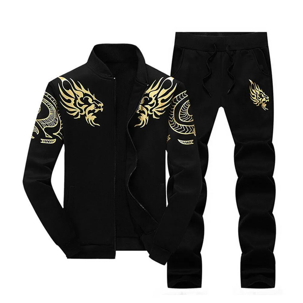 2 Pcs Men's Fleece Printed Zipper Track Suit - Image 3
