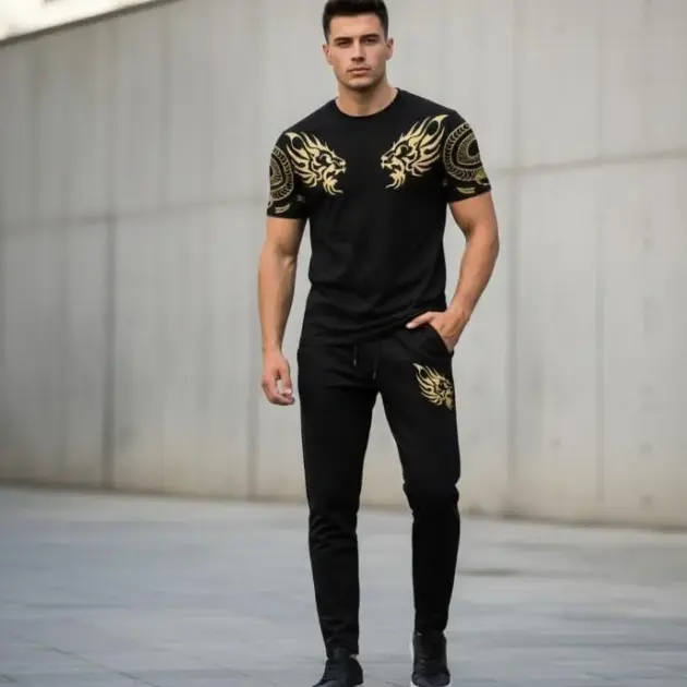 Lion Printed 2 Pcs Men's Micro Interlock Printed Track Suit