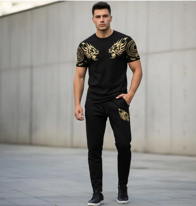Lion Printed 2 Pcs Men's Micro Interlock Printed Track Suit
