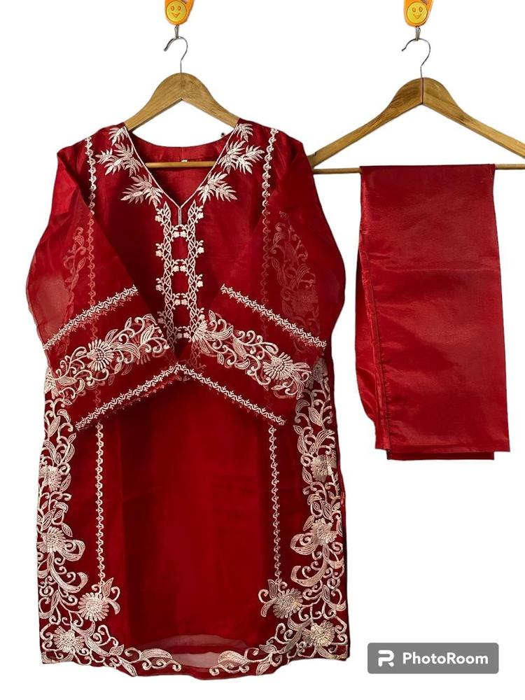 3 Pcs Women's Unstitched Fancy Organza Cut-work Embroidered Suit