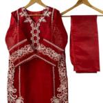 3 Pcs Women's Stitched Fancy Organza Embroidered Suit