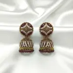 Stunning 2 Pcs Green & Maroon Alloy Jhumka Earrings