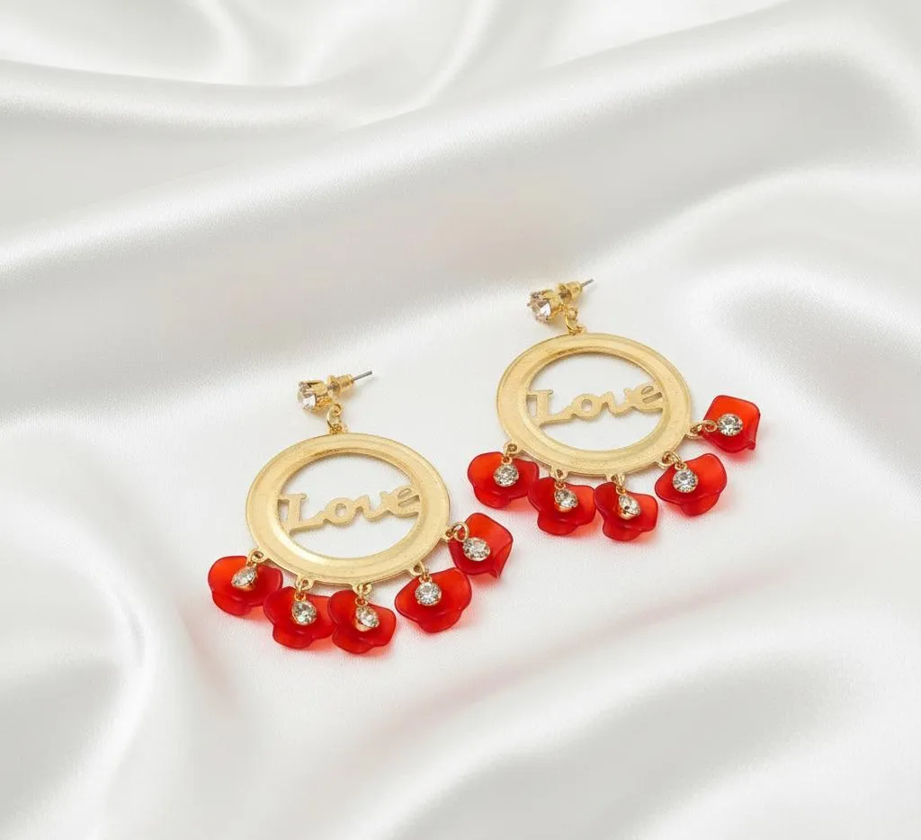 Stylish 2 Pcs Alloy Earrings in Vibrant Red, Black, White, Pink, and Blue Colors - Image 3