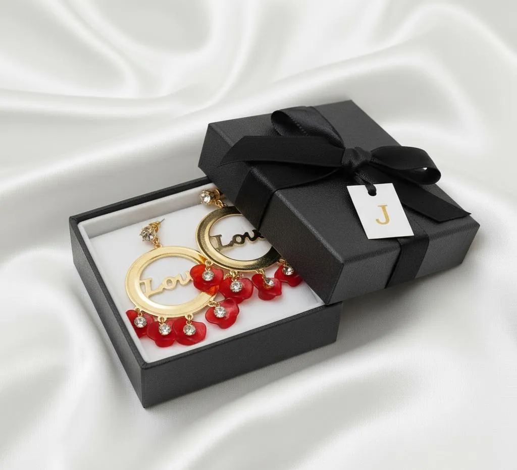 Stylish 2 Pcs Alloy Earrings in Vibrant Red, Black, White, Pink, and Blue Colors - Image 4