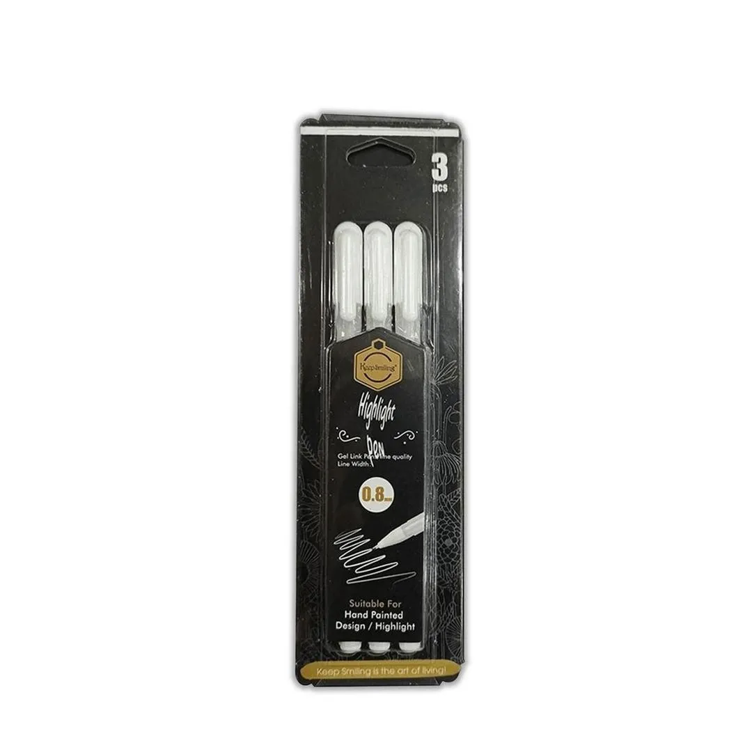 Pack of 3pcs Gelly Roll White Gel Pen 0.8mm